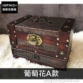 INPHIC-創意禮物盒復古梳妝盒桌面做舊百寶盒收納盒木質首飾盒中國風-葡萄花A款